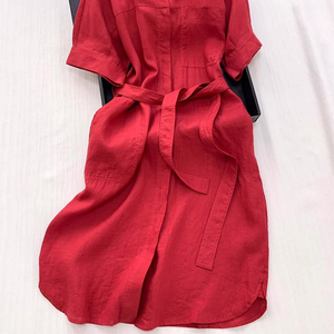 Abito Midi Casual in Lino e Cotone con Collo a <span class=keywords><strong>Polo</strong></span> per Donna, <span class=keywords><strong>Vestito</strong></span> Estivo Naturale in Lino Ecologico e Lavabile - Product Image 5