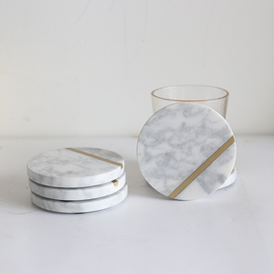 Functional Unique Wholesale Drink Round <strong>Marble</strong> <strong>Coaster</strong> With Brass Strip - Product Image 5