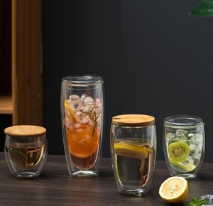 Customizable Logo High Borosilicate Glass <b>Coffee</b> Mug Double Wall Heat-Resistant BPA Free 350ml Eco-Friendly Bamboo Cap Microwave - Product Image 5