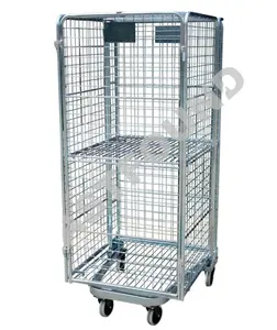 durable folding storage galvanized laundry cage trolley with wheels