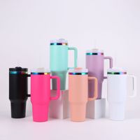 Gobelet isotherme personnalisé de 40 oz en acier inoxydable 304 à double paroi, réutilisable, plaqué arc-en-ciel, avec poignée et couvercle à paille pour le voyage