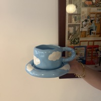 Tasses à café et soucoupes en céramique peintes à la main Lelyi, style coréen, ciel bleu et nuages blancs, ensemble de tasses à thé de l'après-midi mignon