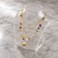Nouveau collier superposé avec pendentif lune en pierres irrégulières pour femme, style vacances, perles