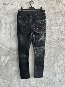 <span class=keywords><strong>Jeans</strong></span> Flare Personalizzati da Uomo, Pantaloni Cargo in Denim Cerato Lavato con Stampa Vintage, <span class=keywords><strong>Jeans</strong></span> Cerati Impermeabili - Product Image 6