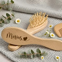 Ensemble personnalisé de brosse et peigne pour bébé, brosses à cheveux avec nom personnalisé pour nouveau-nés filles garçons, kit de toilettage pour bébé, 3 pièces