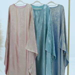 Vestido de seda kaftan Thobe modesto para baile de formatura rosa brilho Abaya Enfant Khamis Roupa islâmica árabe - Product Image 3