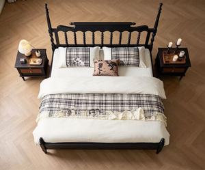 Premium <b>Queen</b> <b>Size</b> Black Wood Four Poster <b>Bed</b> With Spindle Slatted Headboard For Bedroom - Product Image 2