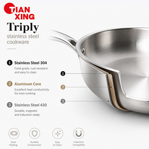 Ensemble de casseroles et poêles de cuisson en acier inoxydable triple couche antiadhésif brillant, sans PFAS, 7 pièces, qualité supérieure et moderne - Product Image 2