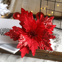 Fleurs de Noël scintillantes en poinsettia doré, fleurs artificielles tridimensionnelles scintillantes pour la décoration de l'arbre de Noël