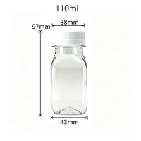 Bouteille vide carrée en plastique PET transparente de 100 ml (3,4 oz) pour café infusé à froid ou jus d'orange, avec bouchons blancs transparents