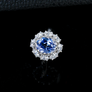 925 Sterling Silver Lab Created Sapphire Oval Cut Floral Halo <b>Statement</b> <b>Ring</b> - Product Image 1