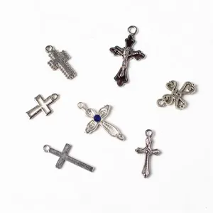 Pingente personalizado com chave, cruz, forma de misto, liga de zinco, banhado, joia, pingente em estoque, conector de metal, charme para colar diy