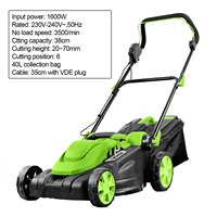 Cortadoras de césped con cable Vertak de 1600W, herramientas de jardín de paisajismo de empuje manual, máquina cortadora de césped eléctrica con caja de césped con mango plegable