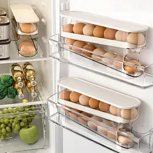NISEVEN Vente à Chaud Organisateur d'oeufs pour réfrigérateur à roulettes automatique Distributeur d'oeufs à 2 niveaux pour réfrigérateur