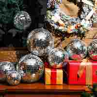 Vente en gros de boules disco rondes en verre faites à la main, argentées et noires, de 10 cm à 100 cm, fournitures de fête, décoration