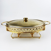 3.0L Oval otel düğün büfe Metal altın renk servis Chafing bulaşık gıda ısıtıcısı ile cam lavabo büfe reşo çanak