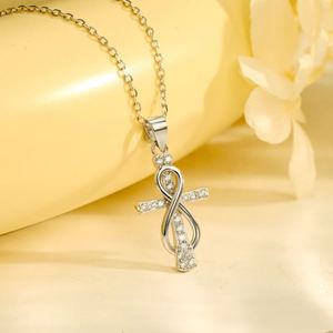 Dylam Fashion 18K Gold Rhodium Plated Sterling Silver 925 Jewelry Women <b>Cross</b> Infinity 5A Zircon Pendant Necklace - Product Image 4