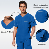 Op maat gemaakte logo V-hals heren uniformen sets polyester spandex ziekenhuis uniformen kleding sneldrogende scrubpakken