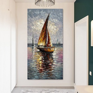 Barca a vela 100% dipinto a mano pittura a <span class=keywords><strong>olio</strong></span> moderna astratta verticale wall art <span class=keywords><strong>mare</strong></span> barca a vela arte acrilica soggiorno decorazione della casa - Product Image 6
