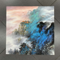 Décoration Murale Carrée Personnalisable : Art Paysager Chinois sur Papier Xuan Peint à la Main, Cadre de Luxe, Couleurs Vives Effet Éclaboussures (Shanshui)