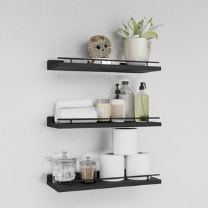 3-Piece Floating <strong>Metal</strong> Guardrail <strong>Wall</strong> Shelf Bedroom Living Room Bathroom Storage <strong>Rack</strong> for Plants Photo Frames <strong>Wall</strong>-<strong>Mounted</strong> - Product Image 2