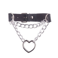Collares con Colgante de Corazón Hueco Estilo Harajuku para Mujer, Collar de Cadena Doble de Cuero Negro, Joyería para Fiesta