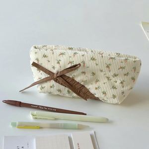 Cute Fabric Pencil Pouch With Ribbon Bow Stylish Stationery Organizer Portable Pen <b>Bag</b> for Girls Daily Use,Pen <b>Bag</b> for Students - Product Image 1