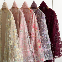 Ensemble Abaya de Luxe Brodé de Dentelle Florale pour Femmes Pudiques, 3 Pièces avec Hijab Intégré, Robes Grande Taille, Tenue Islamique Modeste