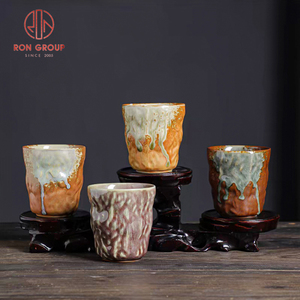 Taza <span class=keywords><strong>Japonesa</strong></span> Vintage Hecha a Mano de Cerámica <span class=keywords><strong>sin</strong></span> <span class=keywords><strong>Asa</strong></span> con Esmalte de Horno, Apta para Alimentos, para Uso Comercial en Bares de Sushi, Cafeterías y Tiendas de Té - Product Image 3