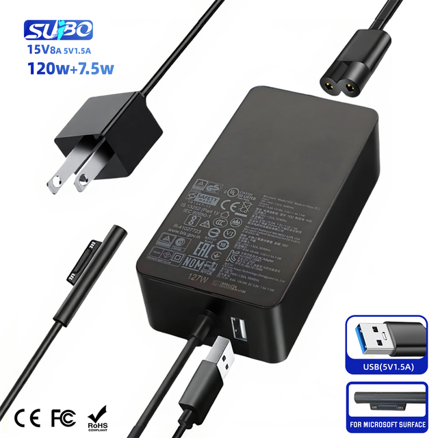 Custom 127W 120W 15V 8A PD OVP OTP DC Surface Connect Magnetic AC Power Universal Adapter 1-Year Warranty for Microsoft Surface