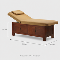 Table de massage avec base en bois massif, armoire de rangement, dossier réglable, lit de beauté en cuir PU, 190x80x65cm, pour salon de beauté et spa