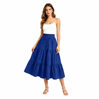Jupe mi-longue évasée à taille haute élastique avec cordon de serrage, style européen et américain, élégante et fluide, à manches courtes.