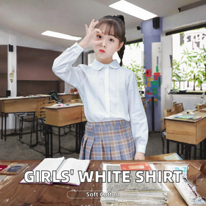 Chemisier d'uniforme scolaire en coton blanc pour filles, manches longues, bordure en dentelle, chemise d'école primaire pour enfants - Product Image 2