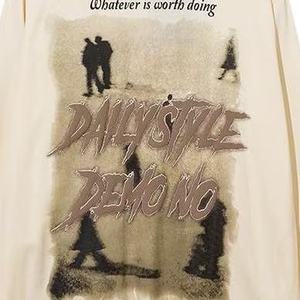 T-shirt à manches longues surdimensionné DAILYSTYLE <span class=keywords><strong>DEMO</strong></span> sans motif, imprimé slogan, multicolore, décontracté, unisexe, streetwear, tissu 220g, col rond - Product Image 6