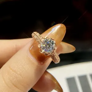 18K gül altın Moissanite tam elmas samanyolu yüzük 1 ct karat kadınlar için 925 ayar gümüş takı düğün hediyesi