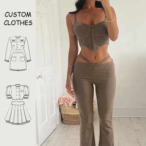 Set di abbigliamento donna moda OEM Set di pantaloni <span class=keywords><strong>Crop</strong></span> <span class=keywords><strong>Top</strong></span> in due pezzi <span class=keywords><strong>con</strong></span> bottone di spugna francese senza maniche Set per donna Streetwear - Product Image 1
