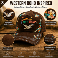 Gorra de Béisbol de Algodón Marrón Lavado con Bordado de Aves al Atardecer, Estilo Vintage, para Vacaciones en la Playa, Regalo