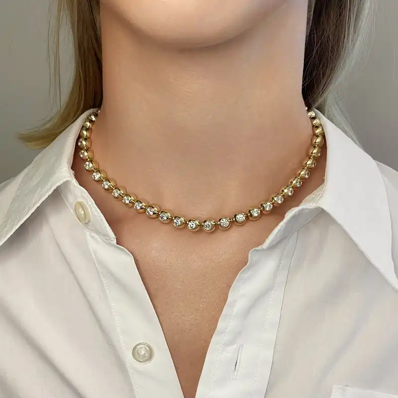 Bling Delicate High Quality Charm Fashion Women Jewelry Set Micro Pave 5A CZ Round Diamond Tennis Chain Bracelet Necklace