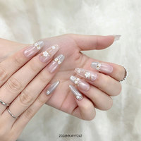 Lot de 10 faux ongles de luxe 3D faits main en PMMA à couverture complète, effet œil de chat, avec paillettes et breloques diamantées