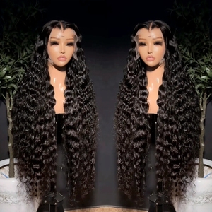 250% Dichtheid 40 Inch Krullende Deep Wave Braziliaans Echt Haar Lace Front Pruiken met Transparante HD voor Kantloze Natuurlijke Zwarte Kleur - Product Image 1