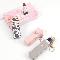 Étui à rouge à lèvres imprimé léopard en PU, porte-clés portable, pochette pour baume à lèvres avec porte-clés en métal, étui de rangement cosmétique pour femmes