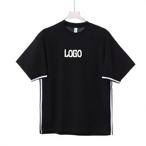 เสื้อยืดคอกลมแขนสั้นทรงหลวมใส่สบายสำหรับฤดูร้อน  ผ้าคอตตอนเจอร์ซีย์  ลายทางข้างตัดสี  ไซส์ใหญ่  ใส่ได้ทั้งชายและหญิง  รับสกรีนโลโก้ - Product Image 1
