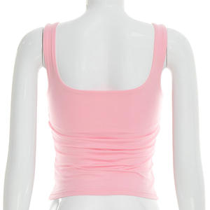 Viviblook J26TP056 Débardeur d'été sexy pour femme, couleur unie, plissé, orné de perles, style camisole, crop top pour femmes - Product Image 4