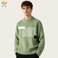 AJB Pull en maille pour homme respirant, anti-boulochage, à motif géométrique color block imprimé numériquement, en mélange de laine, coupe oversize, manches longues, hiver