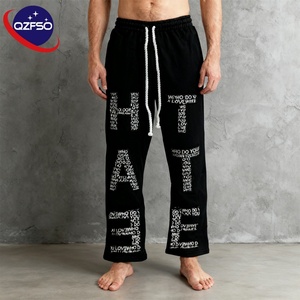 QZFSO Custom 100% Cotton French Terry Pant Sun Faded Acid Washed Oversized <b>Trousers</b> Men Print logo <b>Vintage</b> Wide-leg Sweatpants - Product Image 1