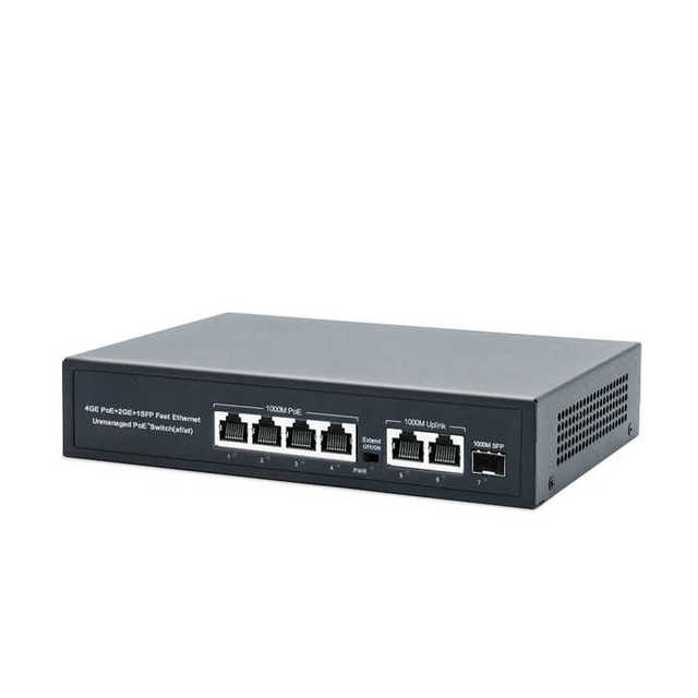 OEM/ODM Unmanaged Gigabit POE Switch 4+2+1 Port Configuration 7 Ports 65W Power 10/100/1000Mbps IEEE802.3AF/AT 14Gbps