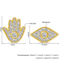 Bijoux personnalisés style hip-hop, cadeaux pour femme, boucles d'oreilles Hamsa en or 14 carats avec moissanite œil de dieu creux