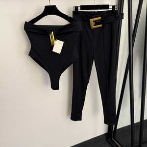 Nouvel ensemble pour femme : Haut bustier une pièce à boucle métallique + Legging taille haute élastique à jambe étroite - Product Image 2