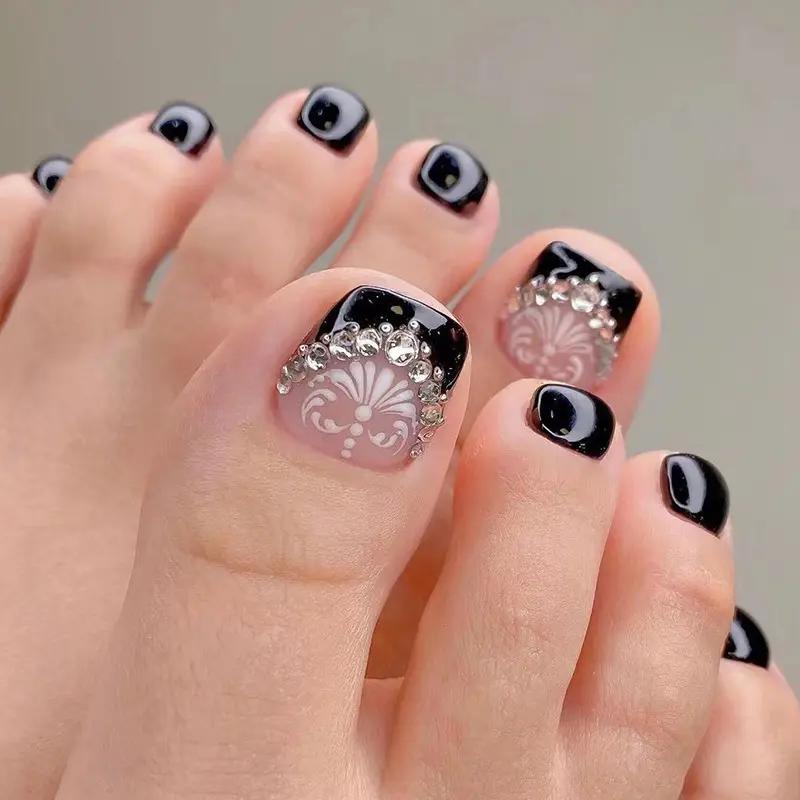 Customized 24pcs Fake Toe Nails Artificial Feet Nails Full Cover Square Toe Press On Nails