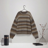Suéter Oversize de Punto 100% Algodón con Rayas Degradadas, Antiarrugas, Estilo Casual, Unisex, Cuello Redondo, Tendencia de Invierno
